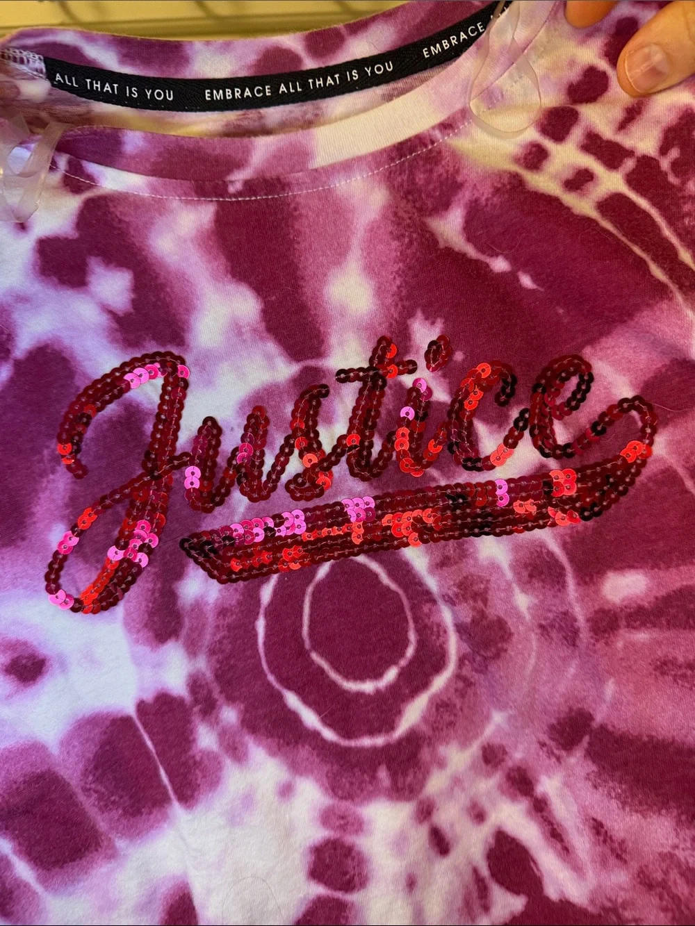 Justice Pink & White Tie-Dye Sequin Logo Crop Tee